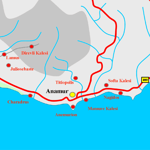 Anfahrtskarte von Anemurion in Kilikien