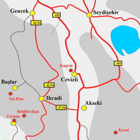 Anfahrtskarte von Kagrai in Pisidien