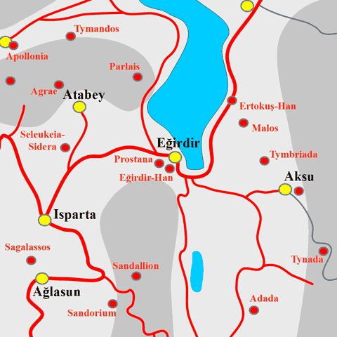 Anfahrtskarte der Karawanserei Egirdir-Han in Pisidien
