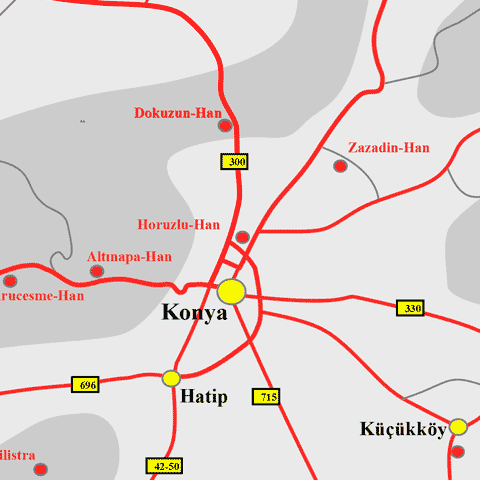 Anfahrtskarte der Karawanserei Horuzlu-Han in Lykaonien