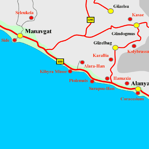 Anfahrtskarte der Karawanserei Sarapsa-Han in Pamphylien