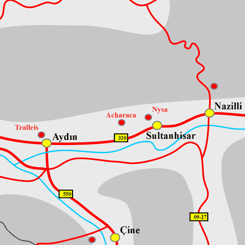 Anfahrtskarte von Acharaca in Karien