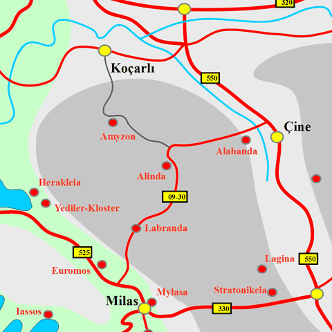 Anfahrtskarte von Alinda in Karien