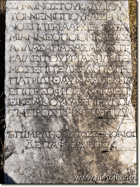 Aphrodisias in Karien - Großer Steinblock mit griechischer Inschrift in der Nähe des westlichen Stadttores