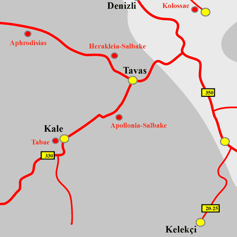 Anfahrtskarte von Apollonia Salbake in Karien