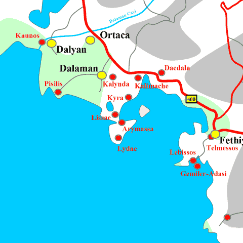 Anfahrtskarte von Arymaxa in Lykien