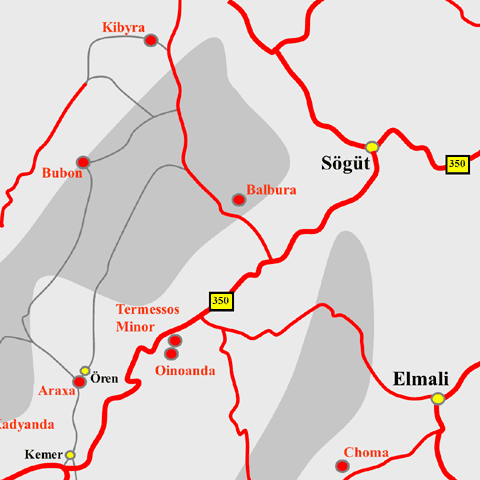 Anfahrtskarte von Balbura in Karien