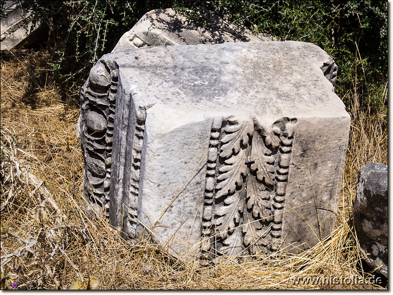 Bargylia in Karien - Verzierter Architravstein aus dem Giebel des kleinen Tempels von Bargylia