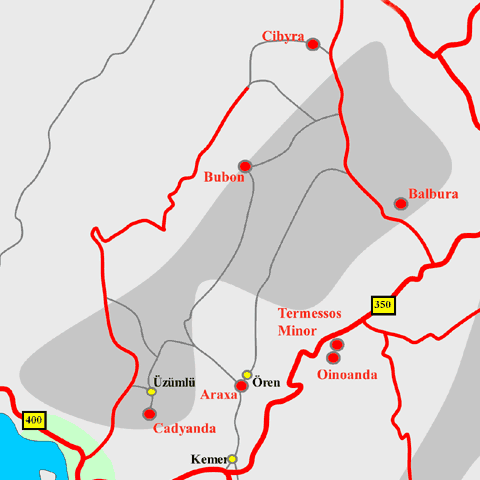 Anfahrtskarte von Bubon in Karien