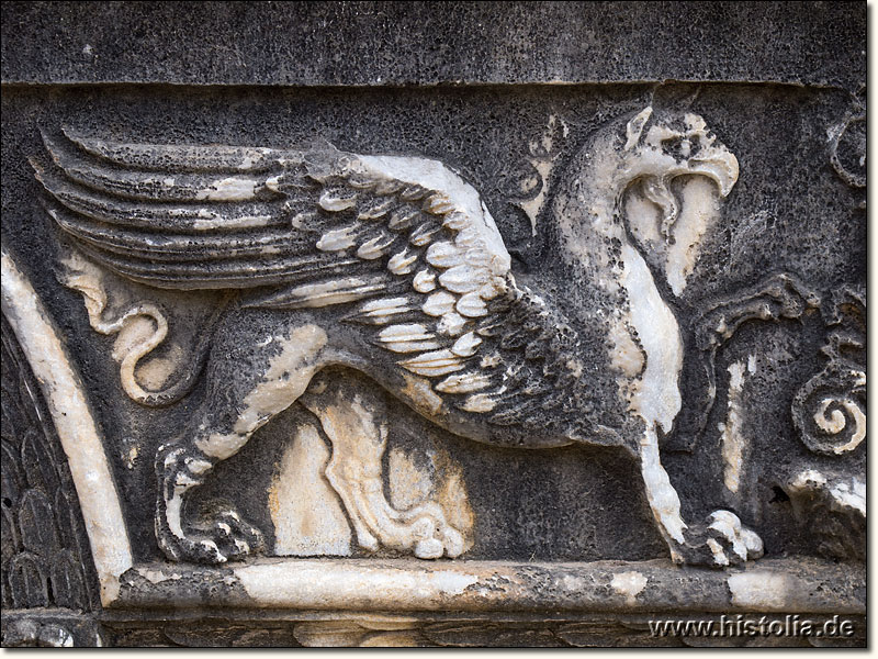Didyma in Karien - Abbild eines 'Löwengreifs' auf einem Gebälkstein des Daches des Apollon-Tempels
