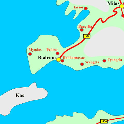 Anfahrtskarte von Halikarnassos in Karien
