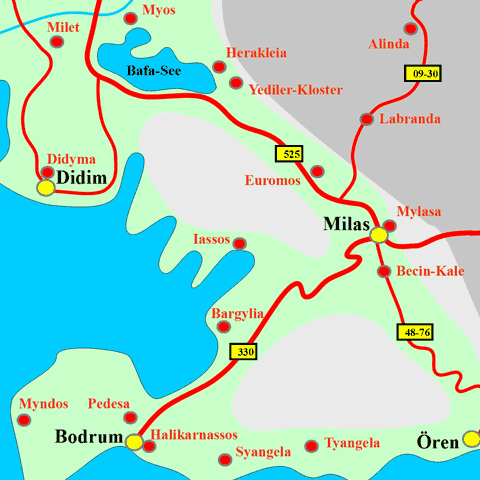 Anfahrtskarte von Iassos in Karien