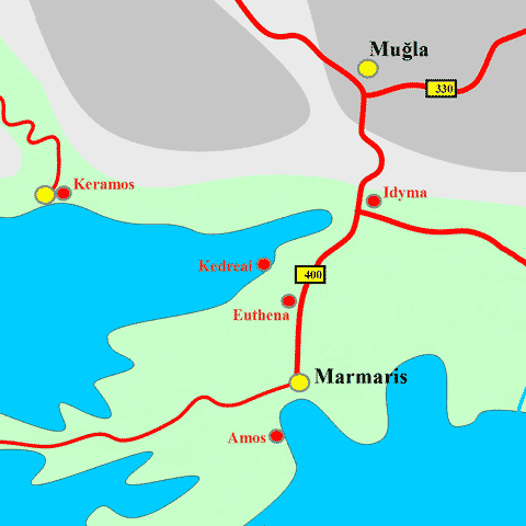 Anfahrtskarte von Kedreai in Karien
