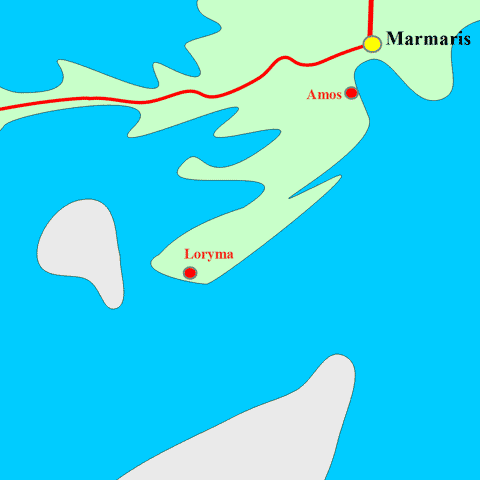 Anfahrtskarte von Loryma in Karien