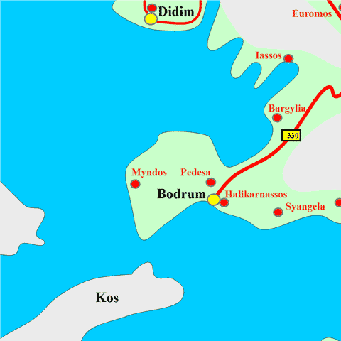 Anfahrtskarte von Myndos in Karien