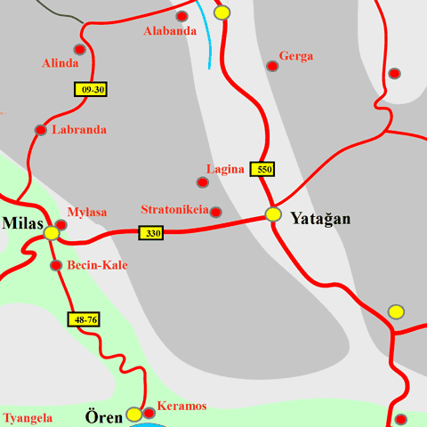 Anfahrtskarte von Stratonikeia in Karien
