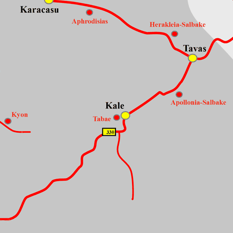 Anfahrtskarte von Tabae in Karien