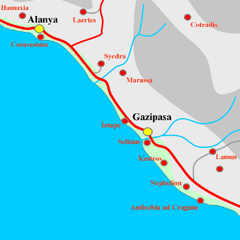 Anfahrtskarte von Kestros in Kilikien
