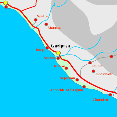 Anfahrtskarte von Selinus in Kilikien
