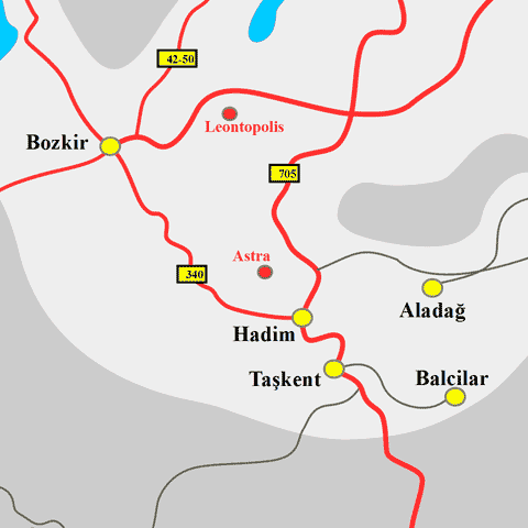 Anfahrtskarte von Astra in Lykaonien