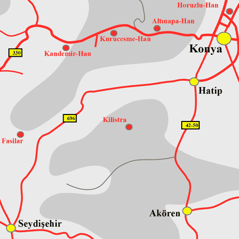 Anfahrtskarte von Kilistra in Lykaonien