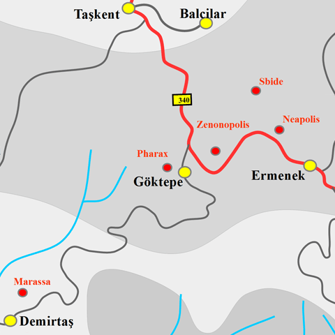Anfahrtskarte von Pharax in Lykaonien