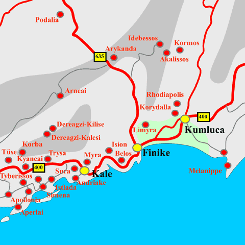 Anfahrtskarte von Belos in Lykien