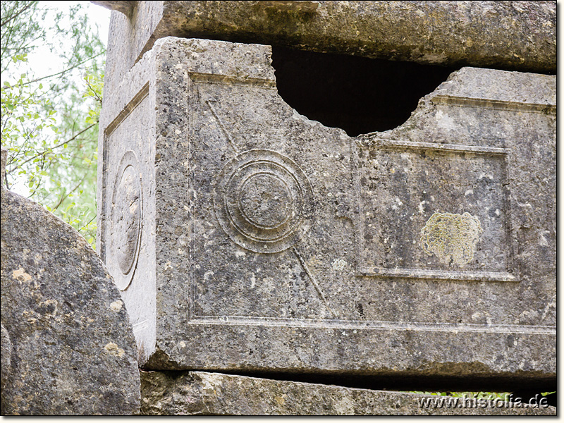 Idebessos in Lykien - Schild und Speer; ein üblicher Schmuck auf pisidischen Sarkophagen