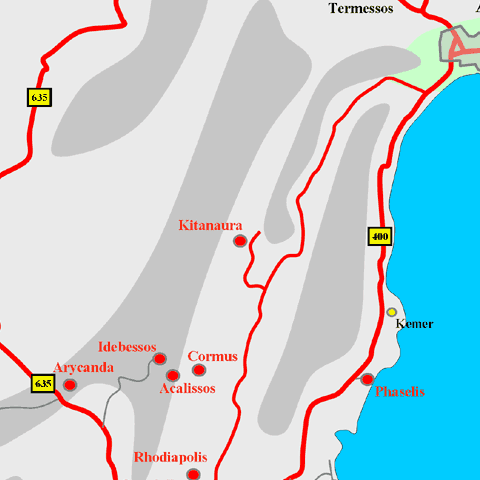 Anfahrtskarte von Kitanaura in Lykien