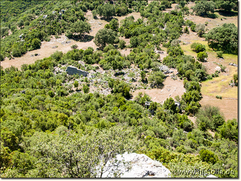 Korba in Lykien - Blick von der oberen Festungsmauer auf die Agora und die Basilika