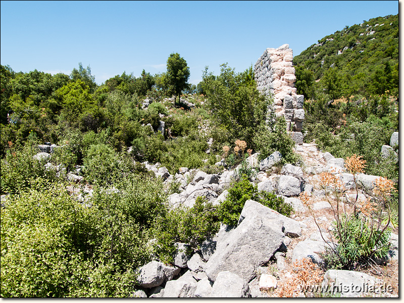 Korba in Lykien - Blick aus der Apsis, Rechts die nördliche Außenmauer der Basilika