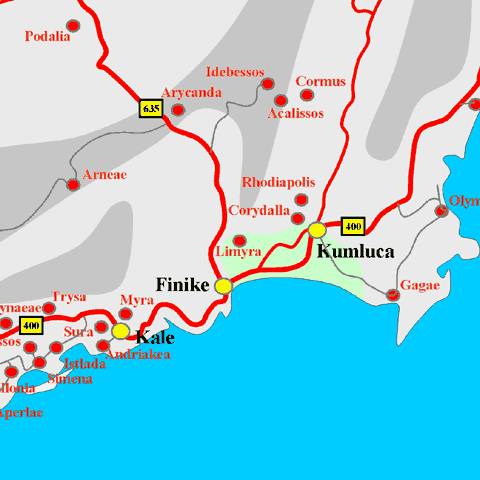 Anfahrtskarte von Limyra in Lykien