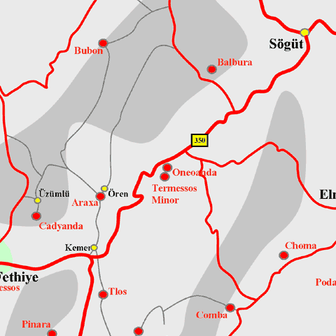 Anfahrtskarte von Oinoanda in Lykien