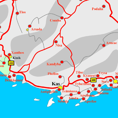 Anfahrtskarte von Phellos in Lykien