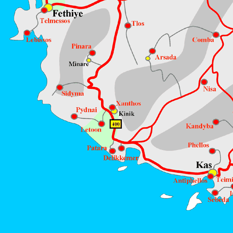 Anfahrtskarte von Sidyma in Lykien
