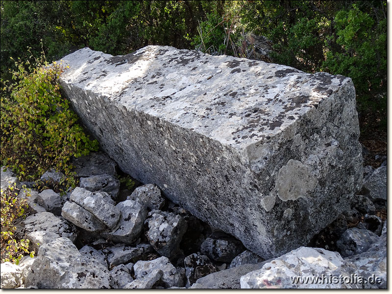 Tüse in Lykien - Umgestürzter Pfeiler eines Pfeilergrabes im Nordosten des Akropolis-Hügels