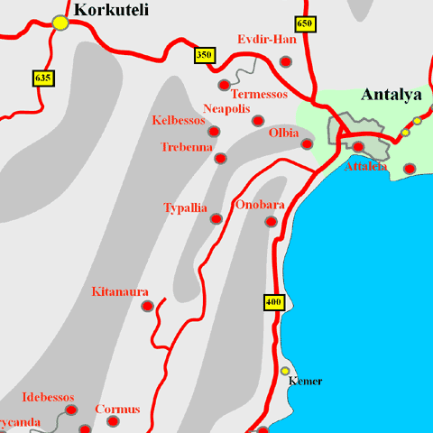 Anfahrtskarte von Typallia in Lykien