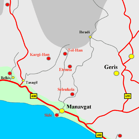 Anfahrtskarte von Etenna in Pamphylien