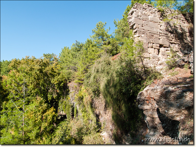 Seleukeia, Lyrbe in Pamphylien - westliches Ende der Stadtmauer am Steilhang