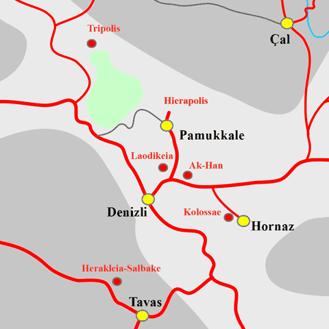 Anfahrtskarte von Laodikeia in Phrygien
