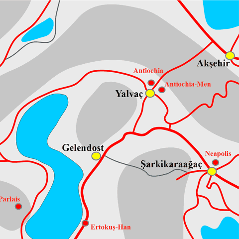 Anfahrtskarte von Antiochia-Men in Pisidien