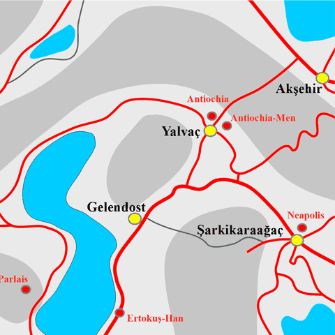 Anfahrtskarte von Antiochia in Pisidien