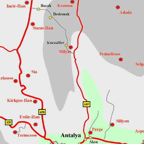 Anfahrtskarte von Kremna in Pisidien