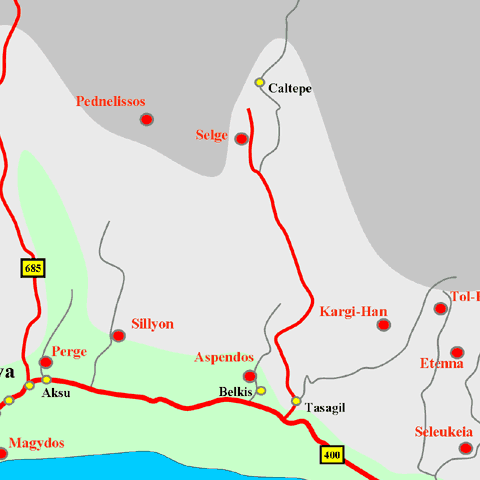 Anfahrtskarte von Selge in Pisidien