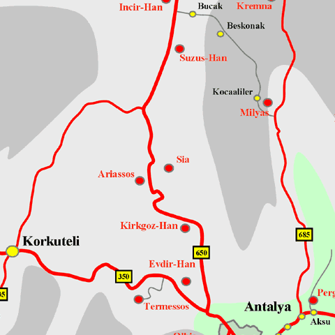 Anfahrtskarte von Sia in Pisidien