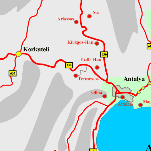 Anfahrtskarte von Termessos in Pisidien