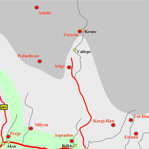 Anfahrtskarte von Zorzela in Pisidien